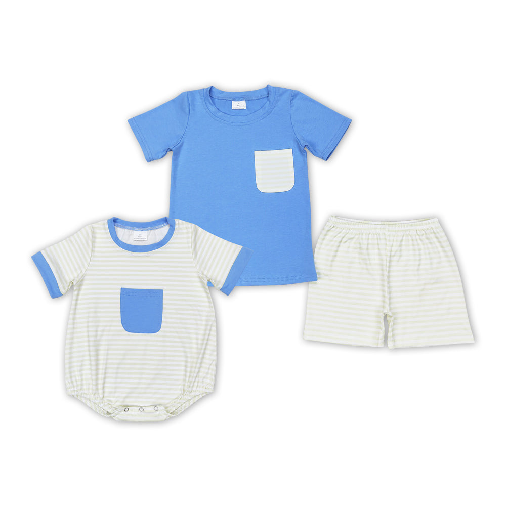 Toddler Boys Sibling Clothing Summer Blue Color Outfit and Romper