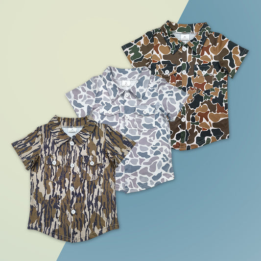 Sibling Baby Boys Camo Short Sleeve Shirt Top With Pocket