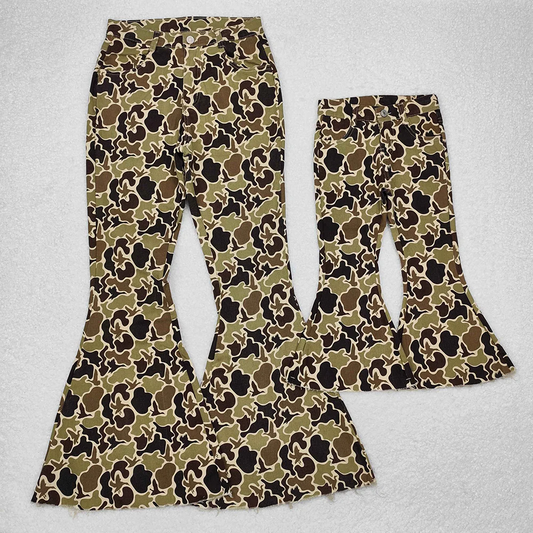 Mommy And Me Adult Girls  Camo Duck Bell Flare Denim Pants