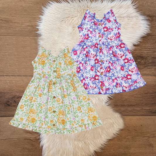 Toddler Girls Sister Sibling  Floral Sleeveless Dress