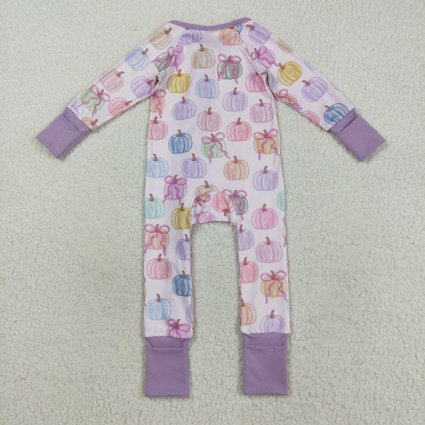LR2442 Baby Girls Colorful Pumpkin Purple Zip Romper