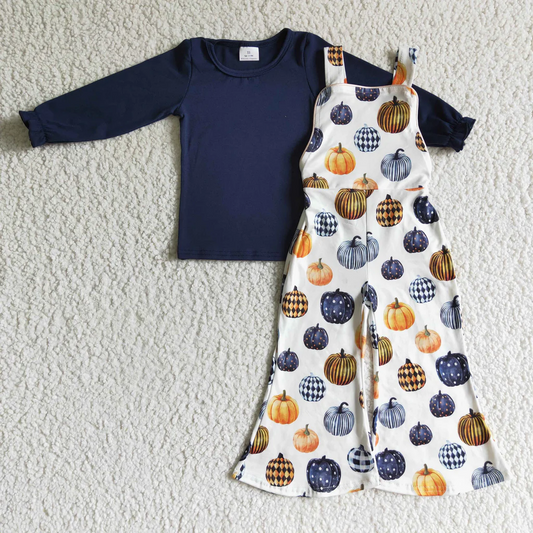 Baby Girls  Top + Pumpkin Overall 2 Pcs Set