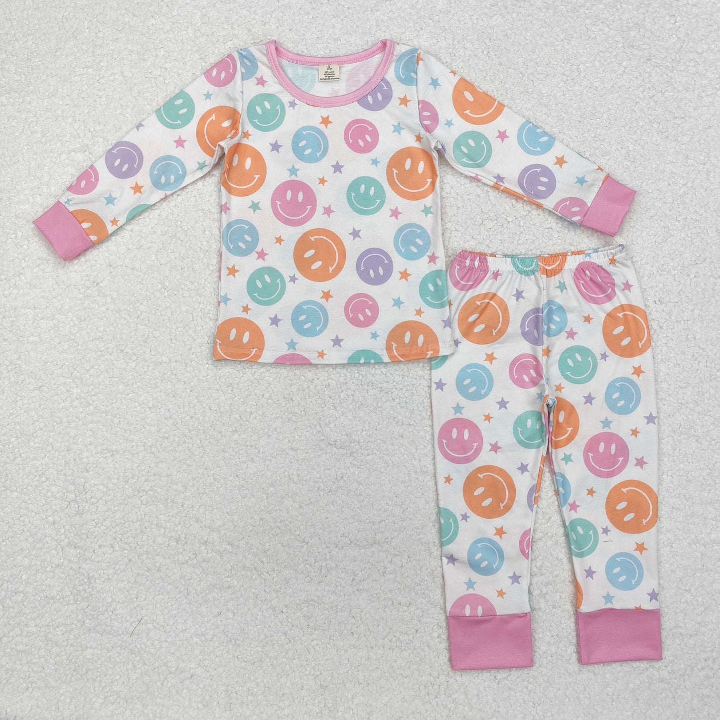 Baby Girls Colorful Happy Face Long Sleeve Bamboo Pajama Set