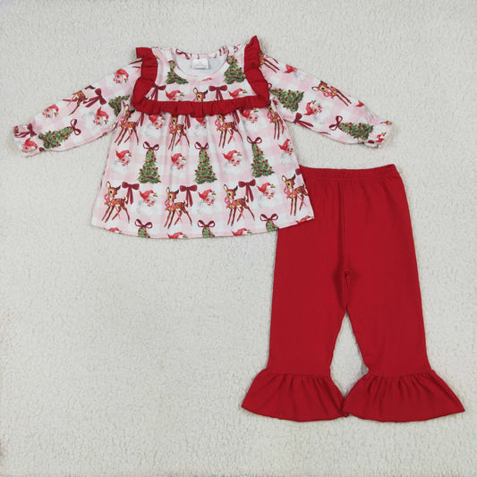 GLP2419 Baby Girls Christmas Santa Tunic Top Red Pants Set