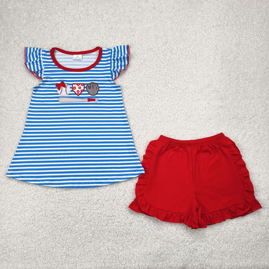 Baby Girls Embroidery Baseball Red Shorts Set