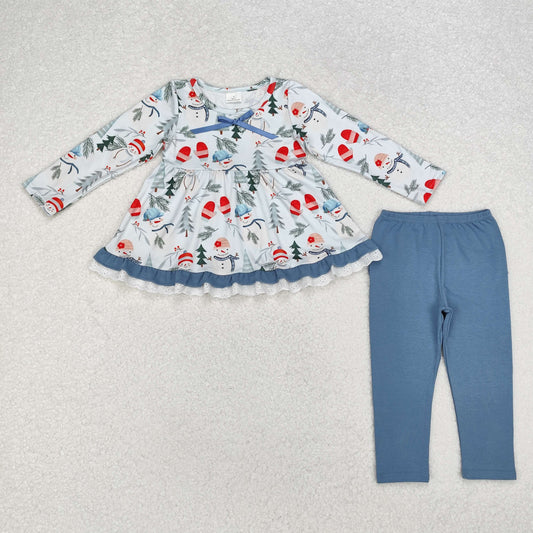 Baby Girls Christmas Snowmen Tunic Blue Pants Outfit