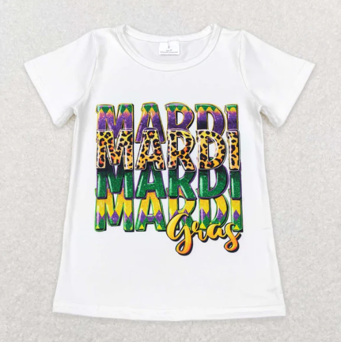 Baby Girls White Short Sleeves Mardi Gras Shirt Top