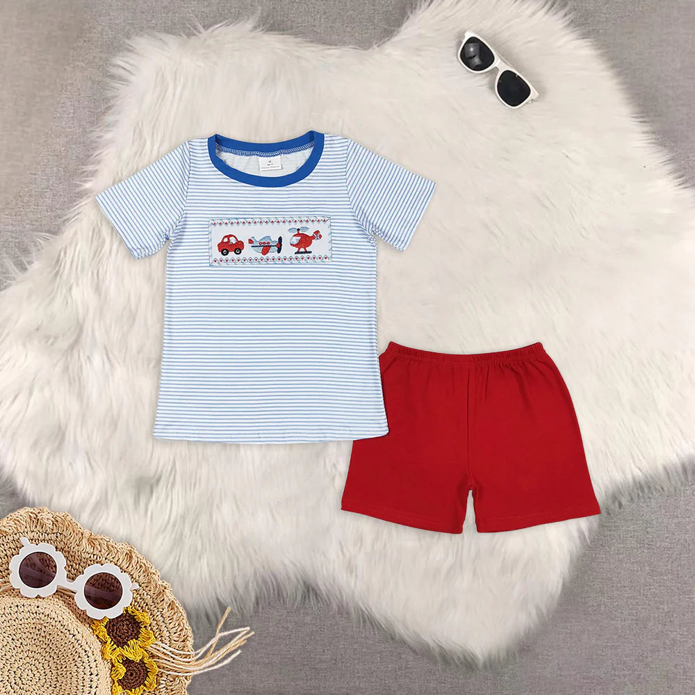 Summer Baby Sibling Embroidery Aircraft Clothes