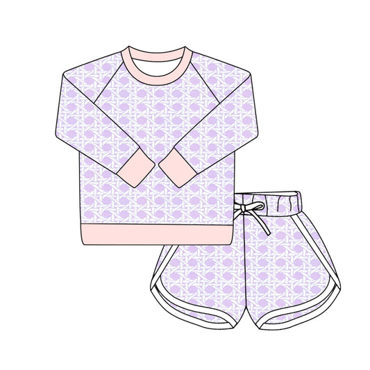 Preorder , 5 MOQ Baby Girls Purple Long Sleeve Top With Shorts Set