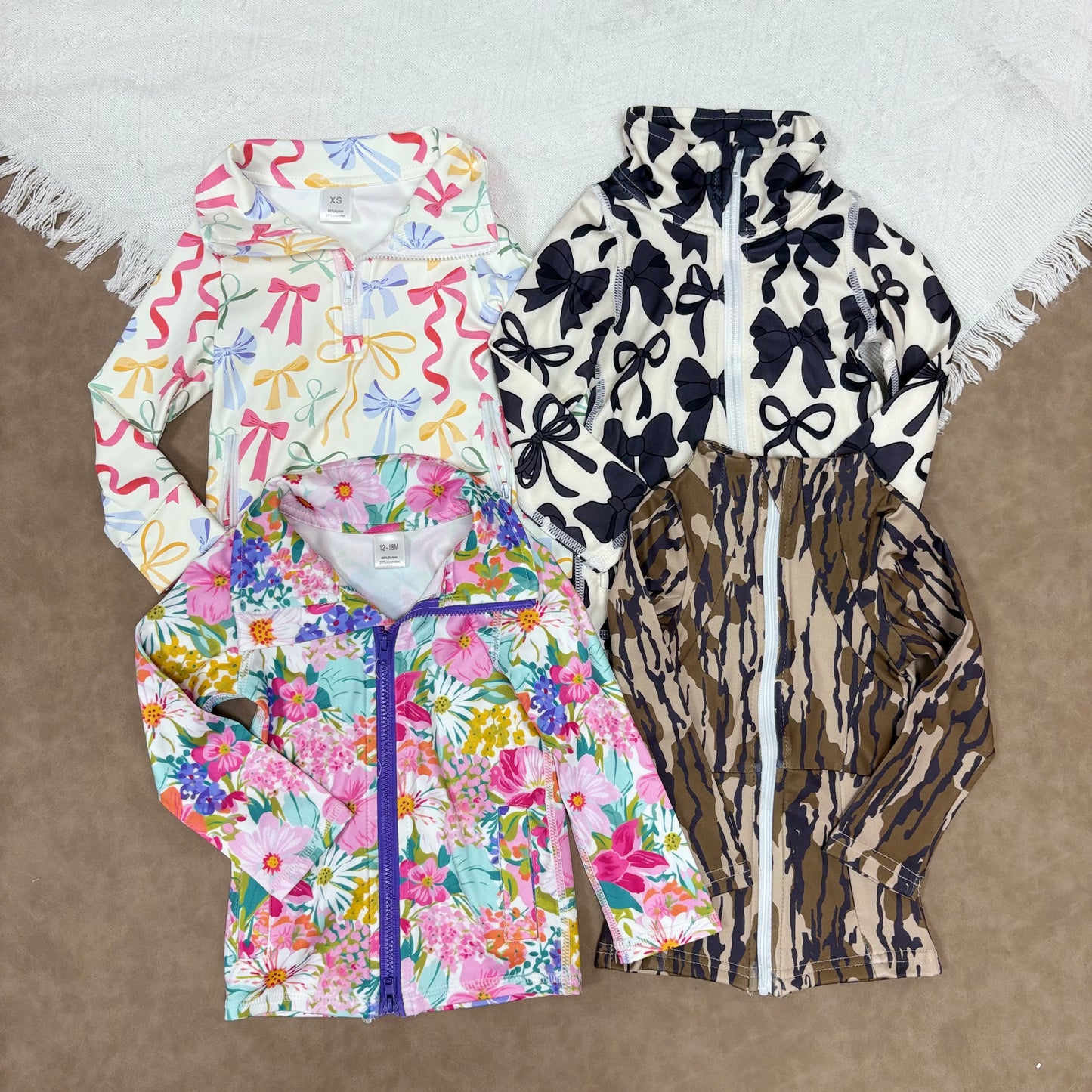 Sibling Toddler Girls Bow Floral Camo Long Sleeve Zipy Active Yoga Top With Pocket