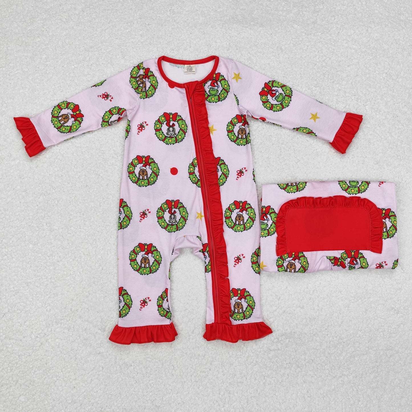 Baby Girls Christmas Green Face Bamboo Romper