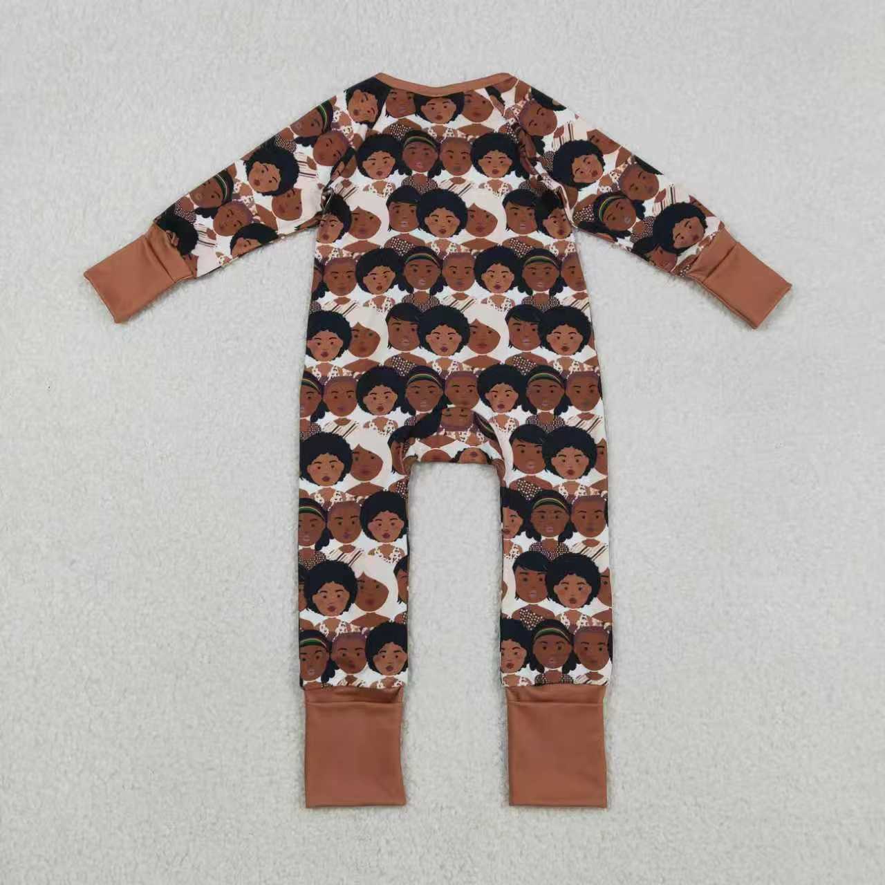 Sibling Kids Black Girls Long Sleeve Pajama Set/Zipper Romper