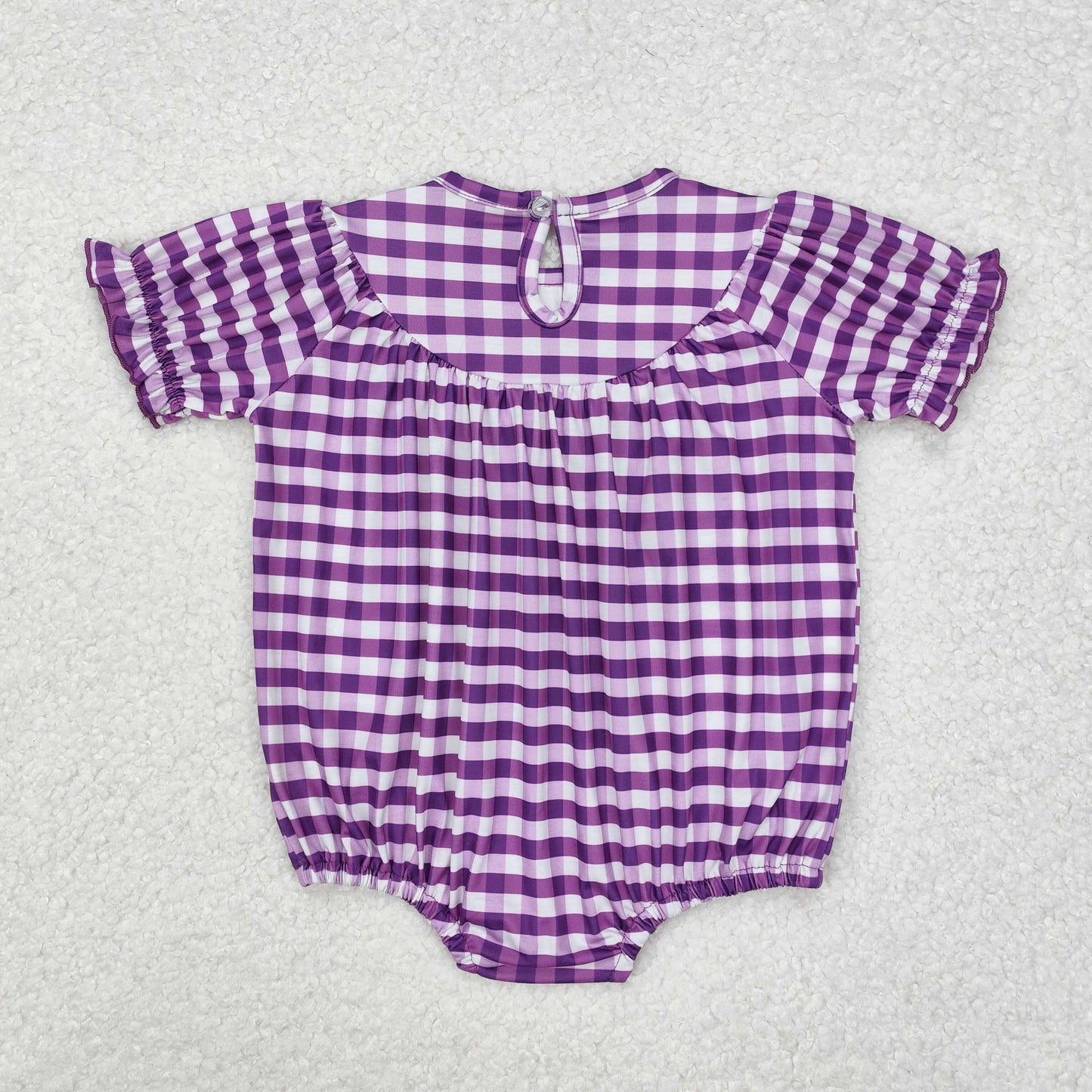 Baby Girls Mardi Gras Purple Plaid Embroidery Corcodile Bird Crayfish Rompers