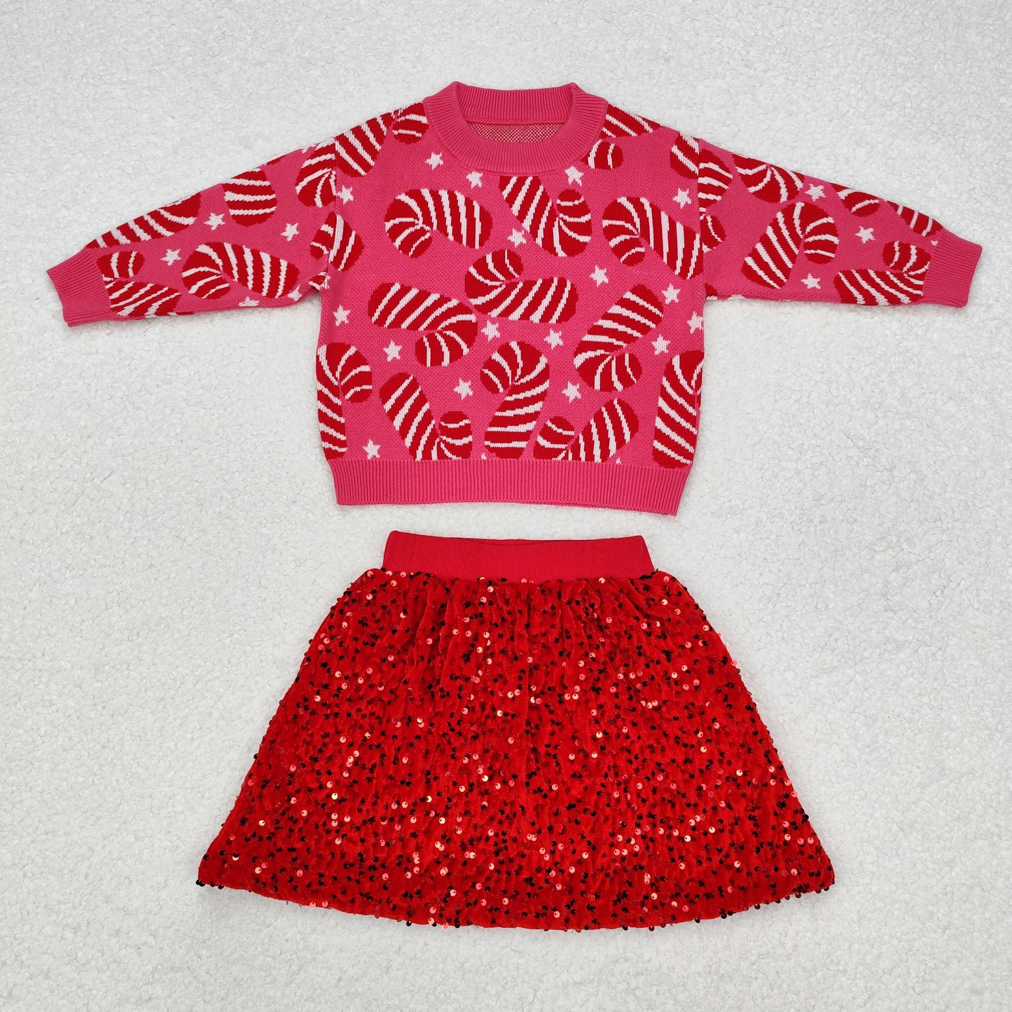 Baby Girls Christmas Sweater Top and Red Sequin Skirt Set