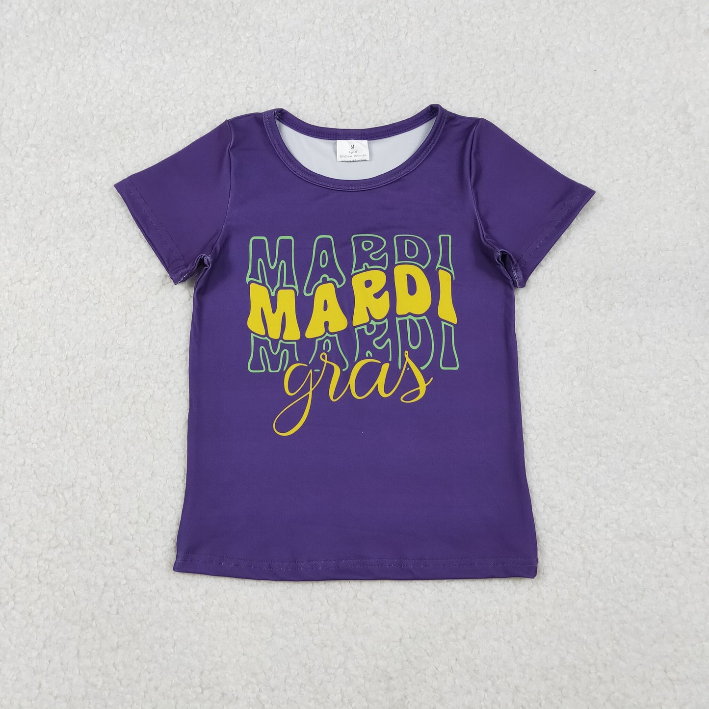 GT1253 Kids girls mardi grdas Purple short sleeve t-shirt top