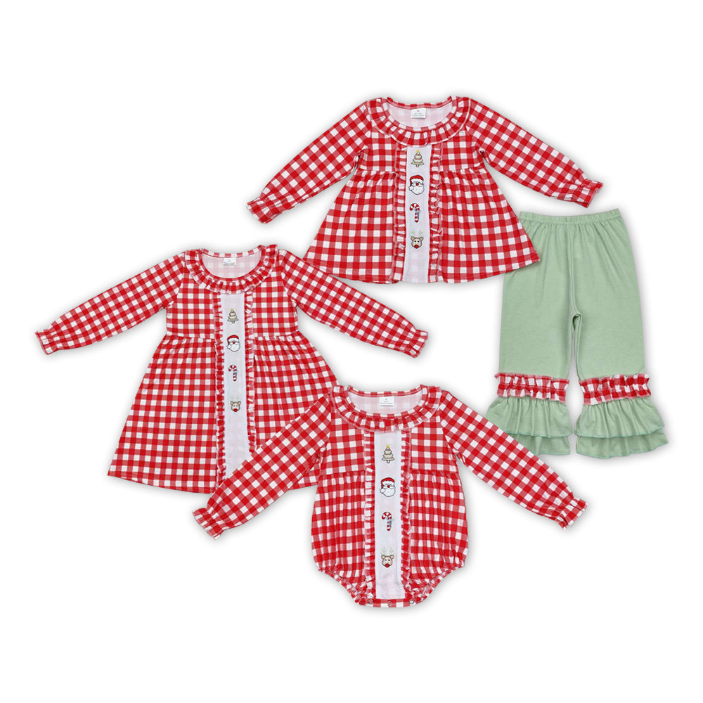 Baby Girls Sibling Sister Christmas Santa Candy Cane Red Gingham Clothing