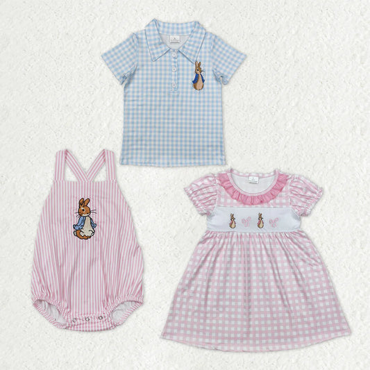 Sibling Girls Embroidery Rabbit Bow Dress/Romper /polo top