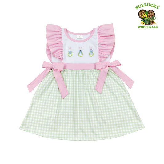 Baby Girls Easter Bunny Gam Green Gingham Dress