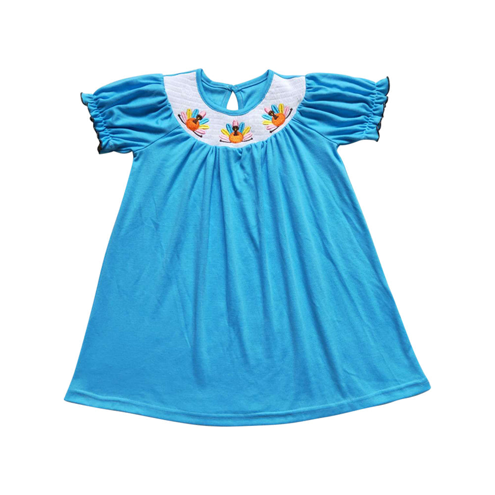 GSD0436 Girls Thanksgiving Tukry Smocked Dress