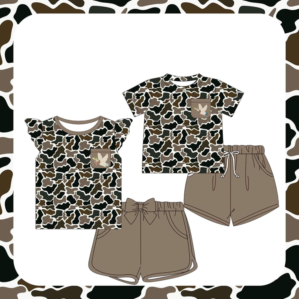 Toddler Baby Sibling Summer Camo Duck Shorts Set Preorder