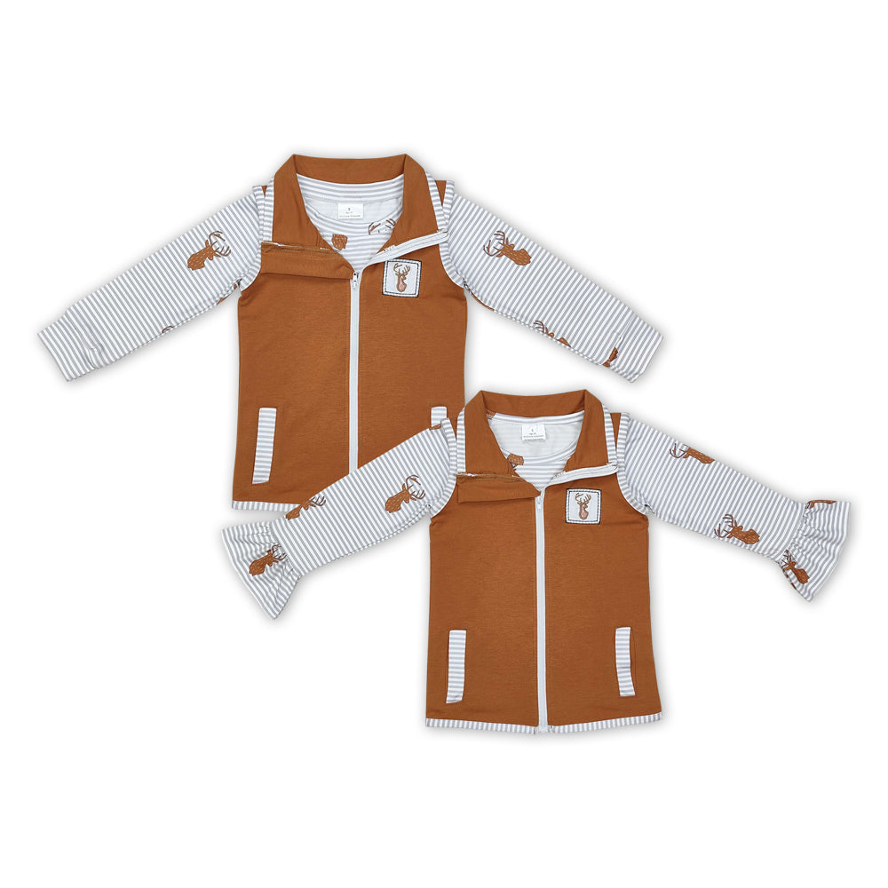 Baby Sibling Hunting Deer Vest and Shirt Top 2 pcs Set