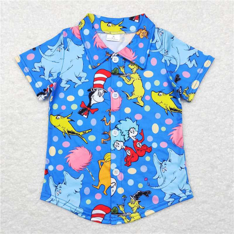 Baby Boys Hot Blue Short Sleeves Dr Reading Button Down Shirts Tops