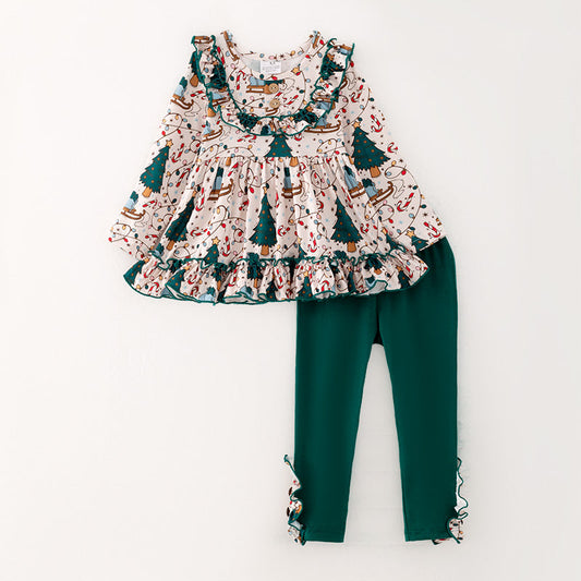 3 MOQ Baby Girls Christmas Tree Green Leggings Set Pre-order