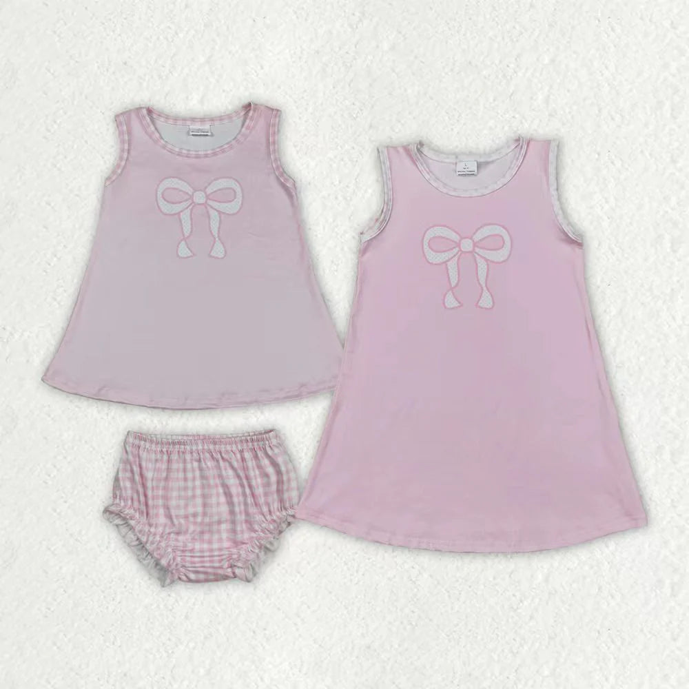 Sibling Baby Girls Pink Bow Dress and Bummie Set