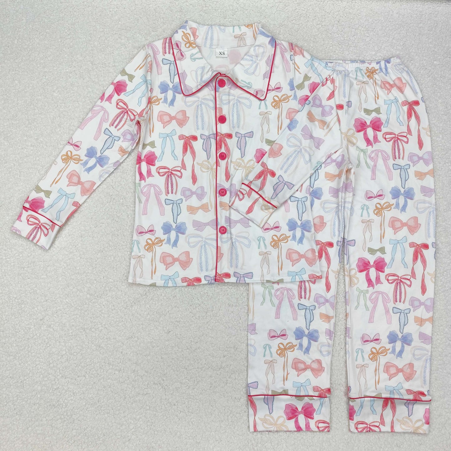 Adult Women Girls Colorful Bow Botton Up Mama And Me Pajama Set Group