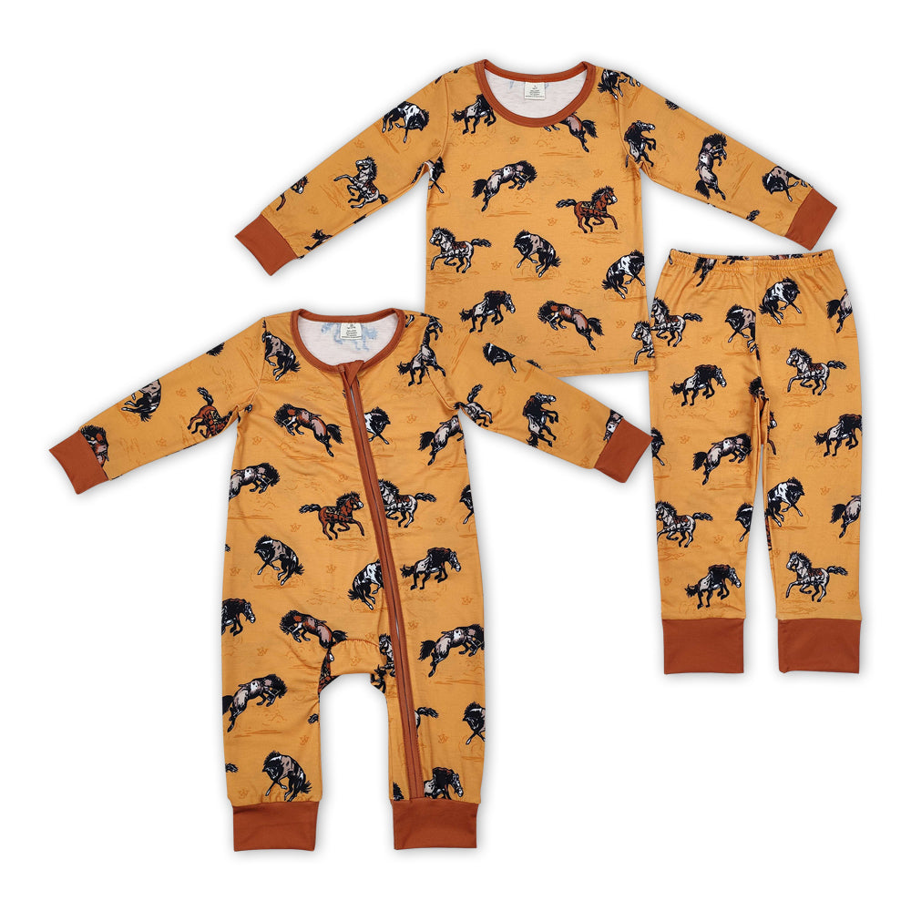 Baby Boys Brother Western Cowboy Horse Pajama Romper Sleep Wear