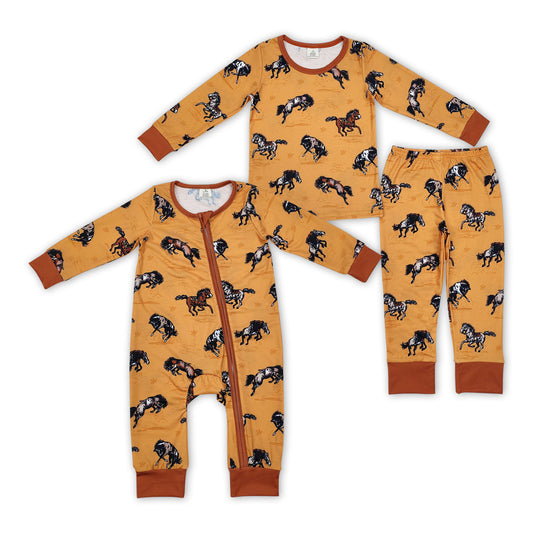 Baby Boys Brother Western Cowboy Horse Pajama Romper Sleep Wear