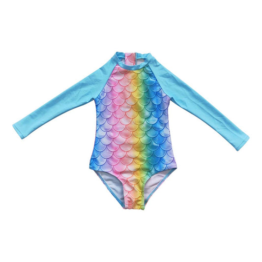 S0075 Girls Colorful Scale One-piece Swimsuit