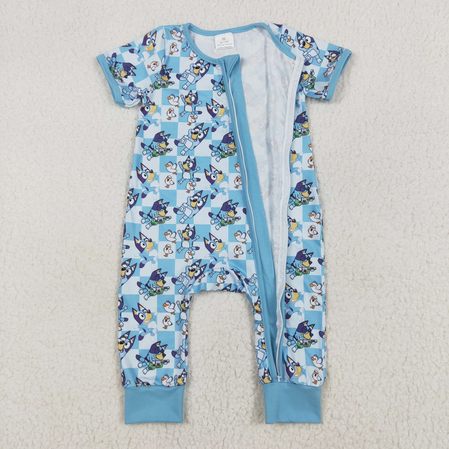 Baby Boys Blue Short Sleeves Cartoon Blue Dogs Print Zipper Romper