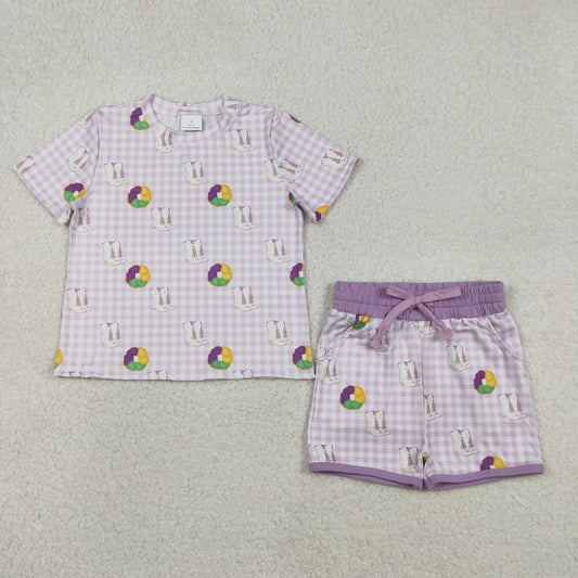 GSSO2740 Baby Girls Mardi Gras Violet Gingham Shorts Set