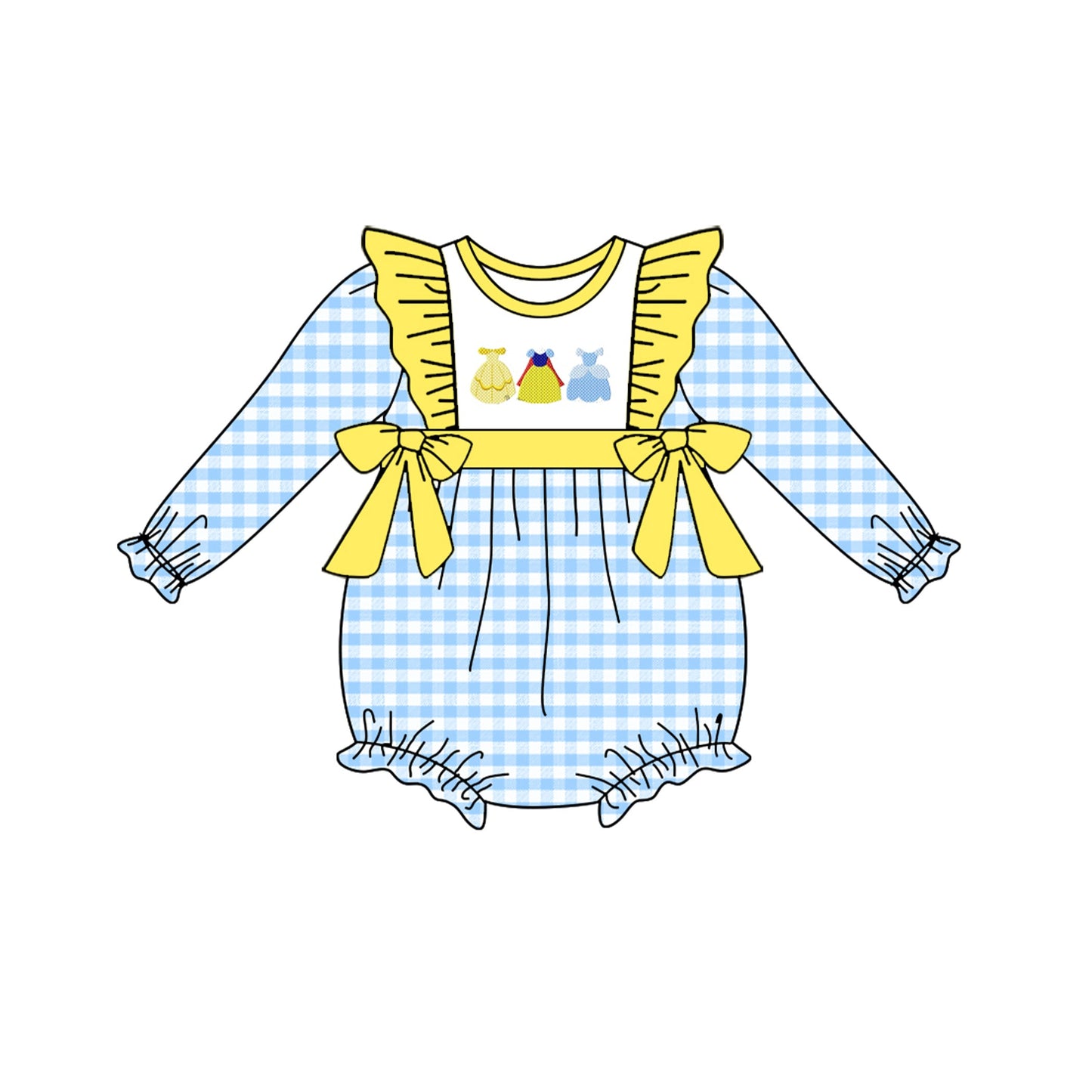 Toddler Girls   Princess  Blue Gingham Romper Pre-order 3 MOQ