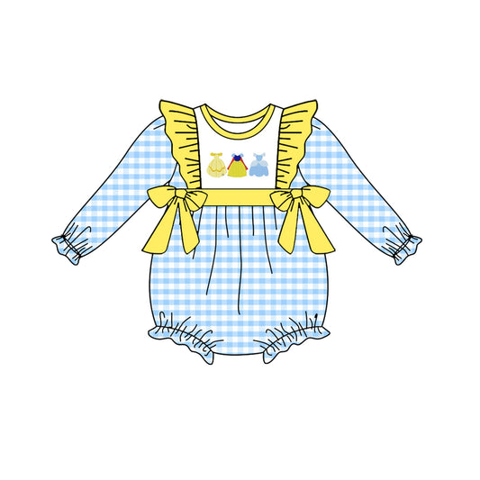 Toddler Girls   Princess  Blue Gingham Romper Pre-order 3 MOQ