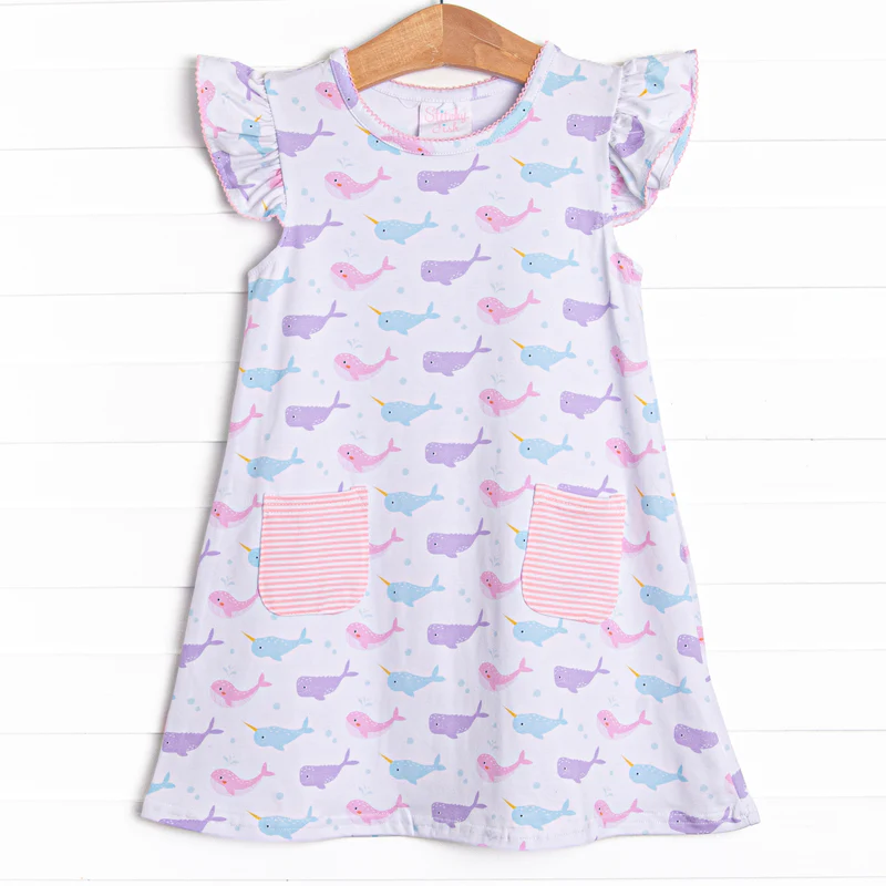 Kids Girls Narwhal Pocket Dress Pre-order 3 MOQ