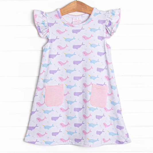 Kids Girls Narwhal Pocket Dress Pre-order 3 MOQ