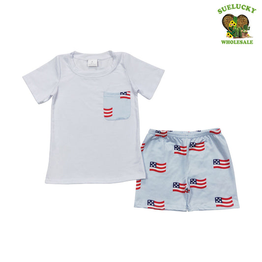 July 4th USA  Flag Boys Shorts Set With Pocket