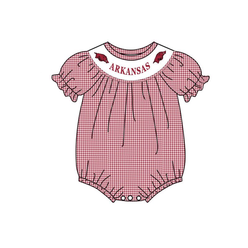 (5MOQ)  Football Team Red Gingham Baby Girls Suit Romper  Pre-order