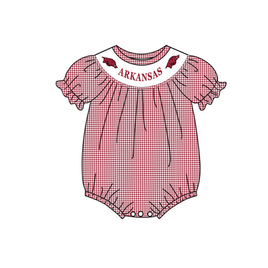 (5MOQ)  Football Team Red Gingham Baby Girls Suit Romper  Pre-order