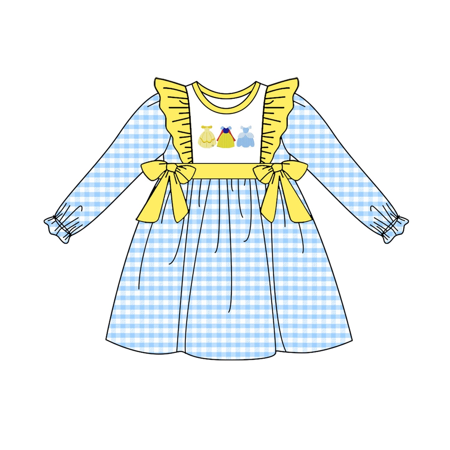 Toddler Girls   Princess  Blue Gingham Dress Pre-order 3 MOQ