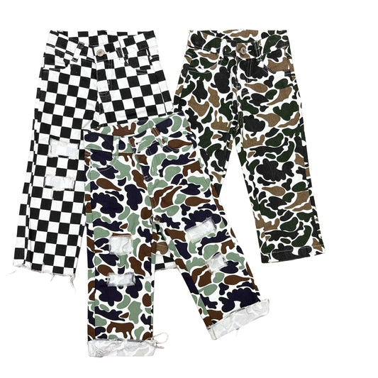 Boys  3 Colors Camo Denim Ripped Jeans Straight-leg Pants