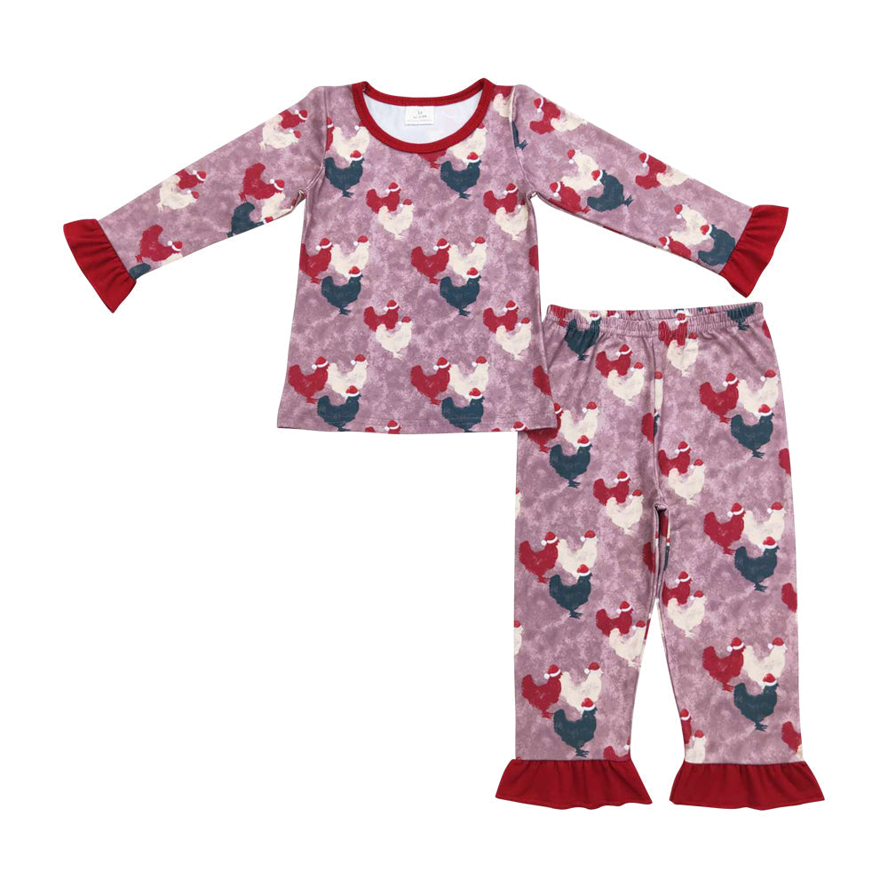 Kids Girls Christmas Chicken Long Sleeve Pajamas