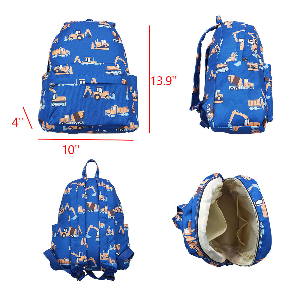 Kids Boys Backpack Excavator Bulldozer Print School Bag