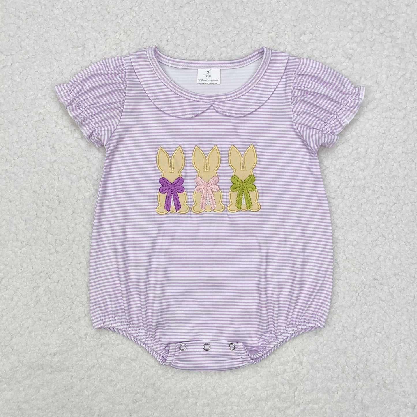 Baby Girls Easter Bunny Purple Striped Short Sleeve Romper