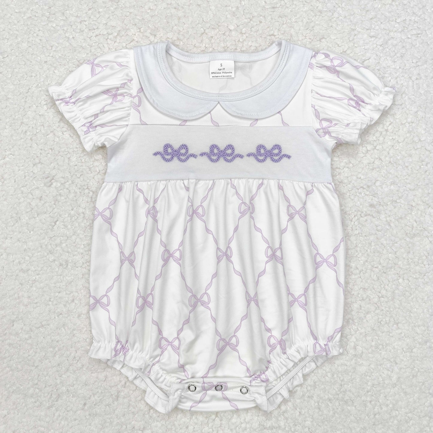 Newborn Baby Girls Purple Bow Short Sleeve Bubble Romper