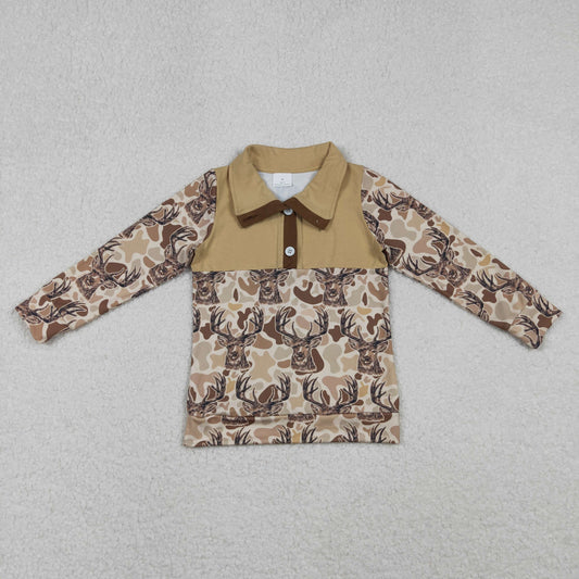 BT1338 Kids Boys Hunting Deer Camo Pullover Top
