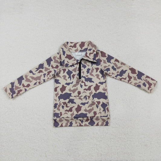 Baby Boys Grey Camo Zipper Pullover Top