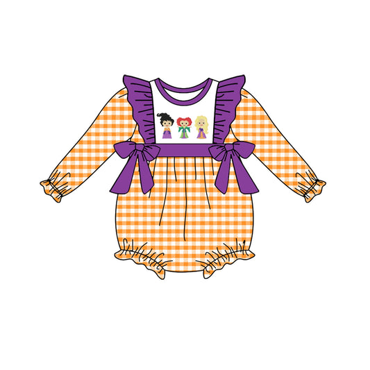 Toddler Girls  Halloween Witch Purple Gingham Romper Pre-order 3 MOQ